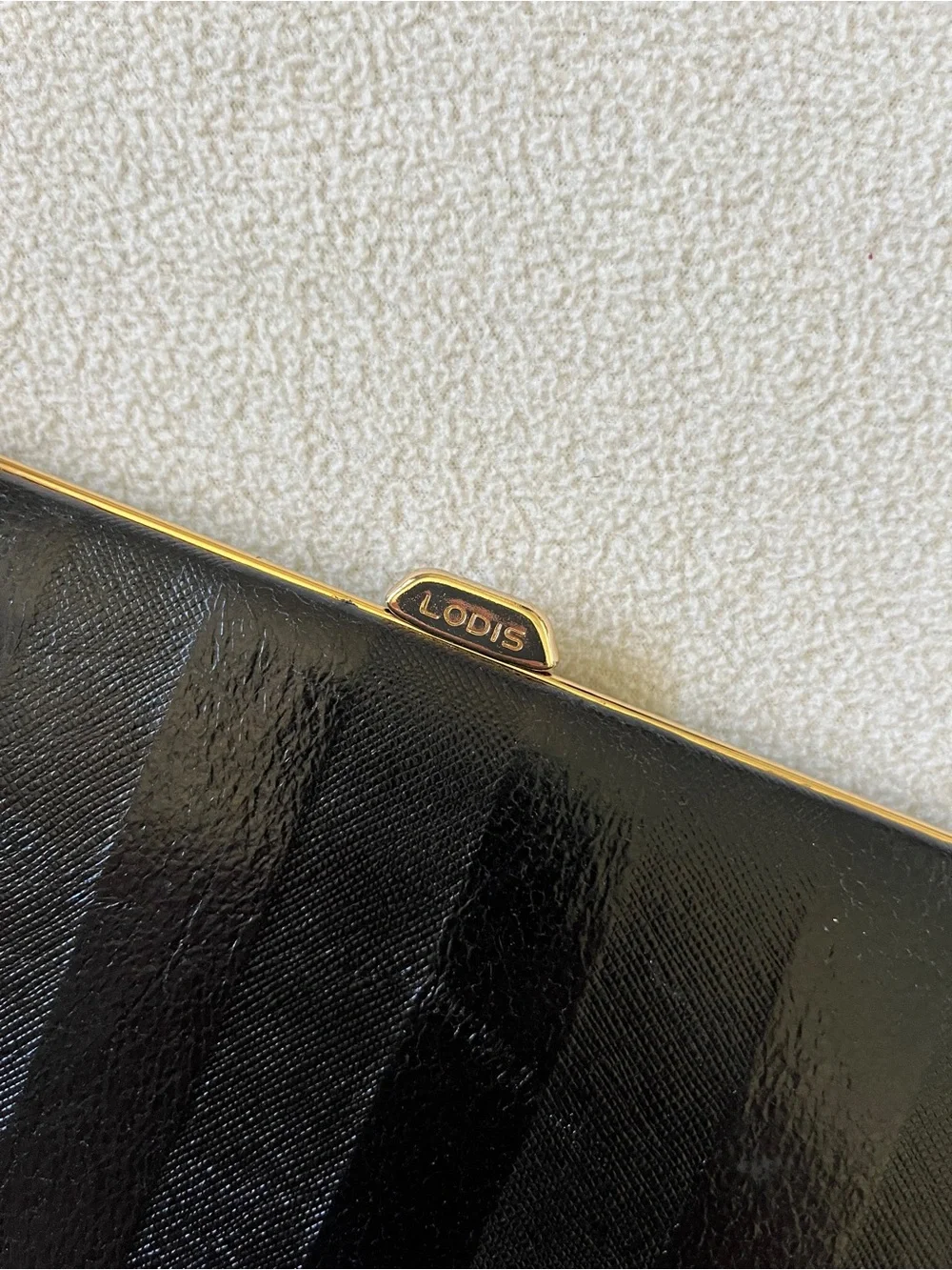 LODIS Black Gold Valley Boulevard Large Ballet Wallet Clutch Stripe Leather Fold